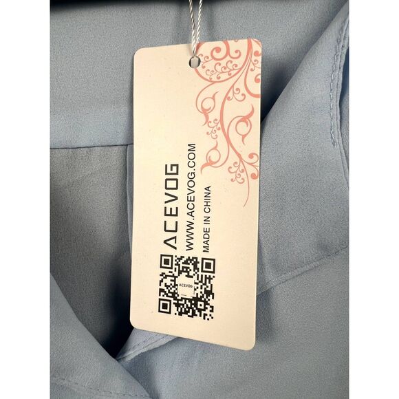 ACEVOG Women Chiffon Blouses LS Work Shirt Formal Casual Wear Blue SZ XXL: NWT - Picture 8 of 9